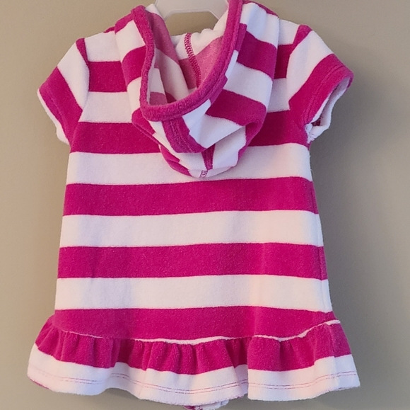 Pink striped terry hooded swimsuit coverup - Picture 2 of 4